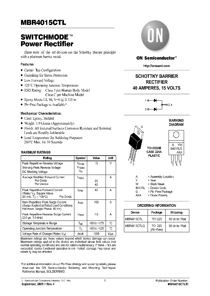 MBR4015CTD_612003.PDF Datasheet