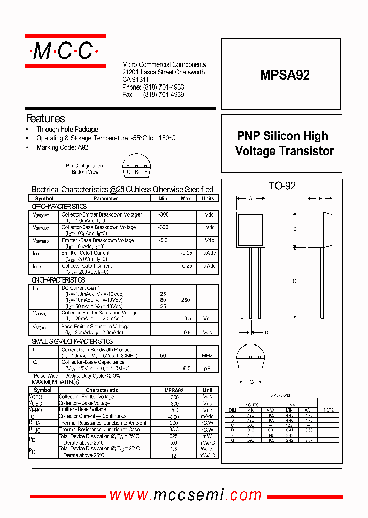 MPSA92_1014408.PDF Datasheet