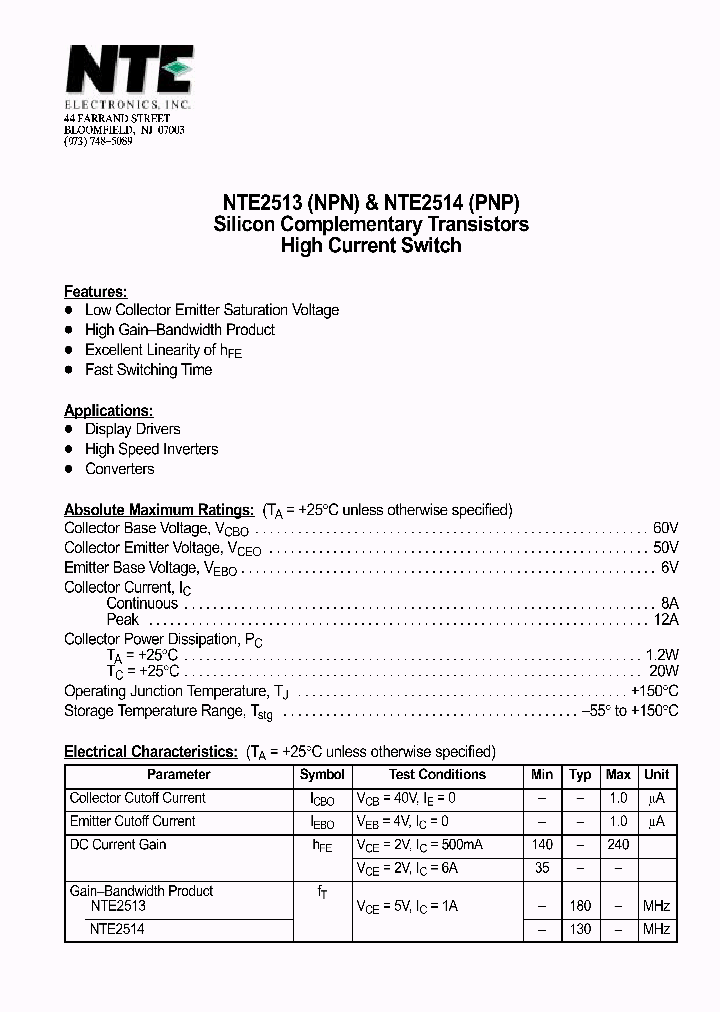 NTE2513_799646.PDF Datasheet