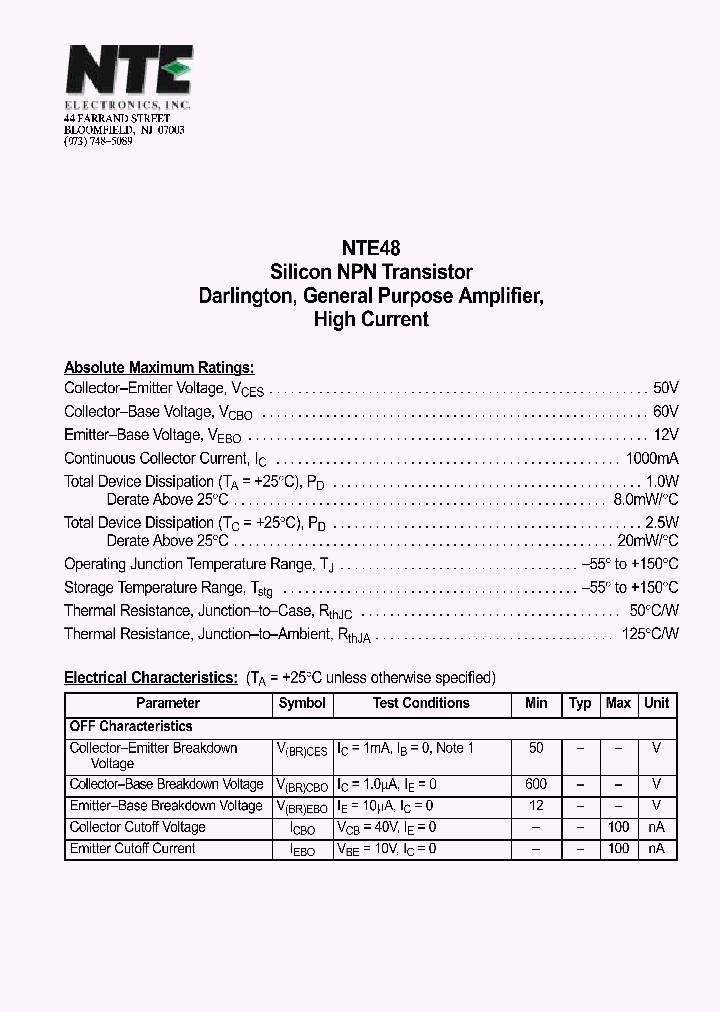 NTE48_956378.PDF Datasheet