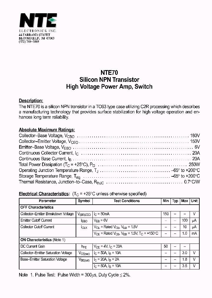 NTE70_761829.PDF Datasheet