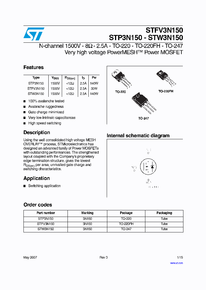 STFV3N150_948116.PDF Datasheet