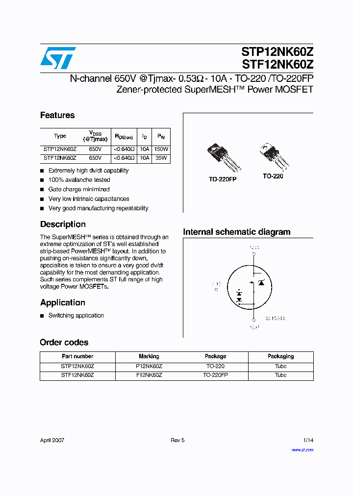 STP12NK60Z_947117.PDF Datasheet