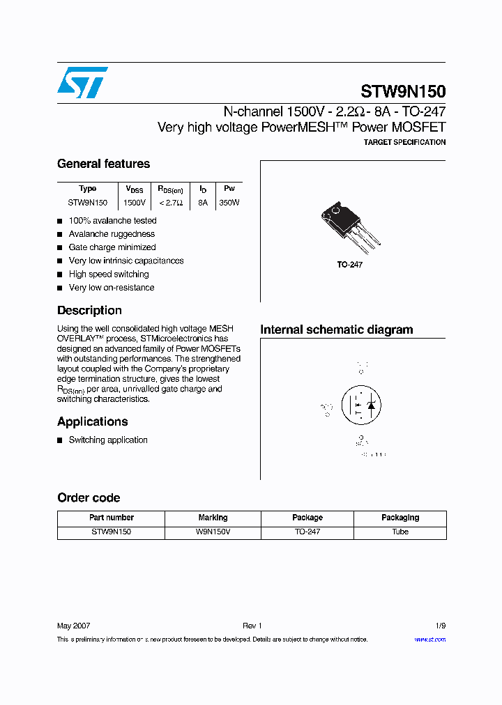 STW9N150_931533.PDF Datasheet
