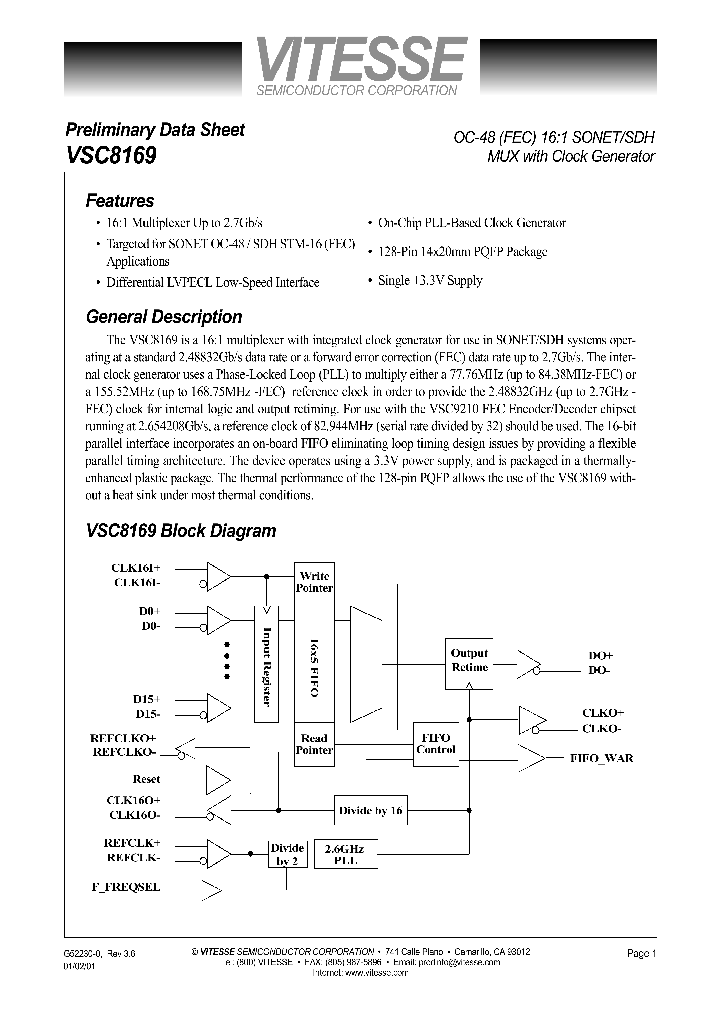 VSC8169_873225.PDF Datasheet