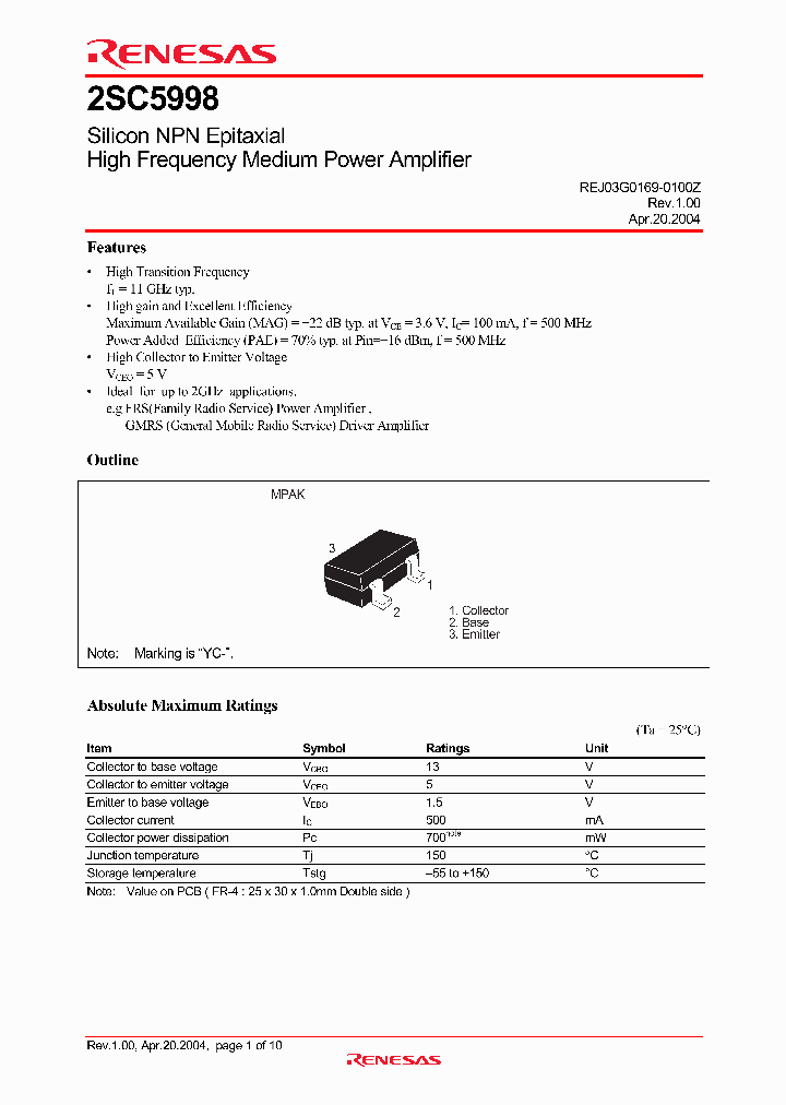 2SC5998YC_1196604.PDF Datasheet