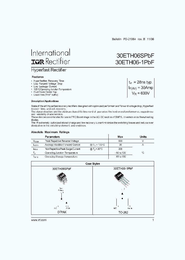30ETH06STRRPBF_1199033.PDF Datasheet