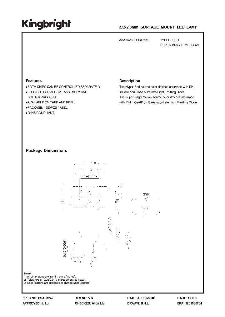 AAA3528SURKSYKC_1205012.PDF Datasheet