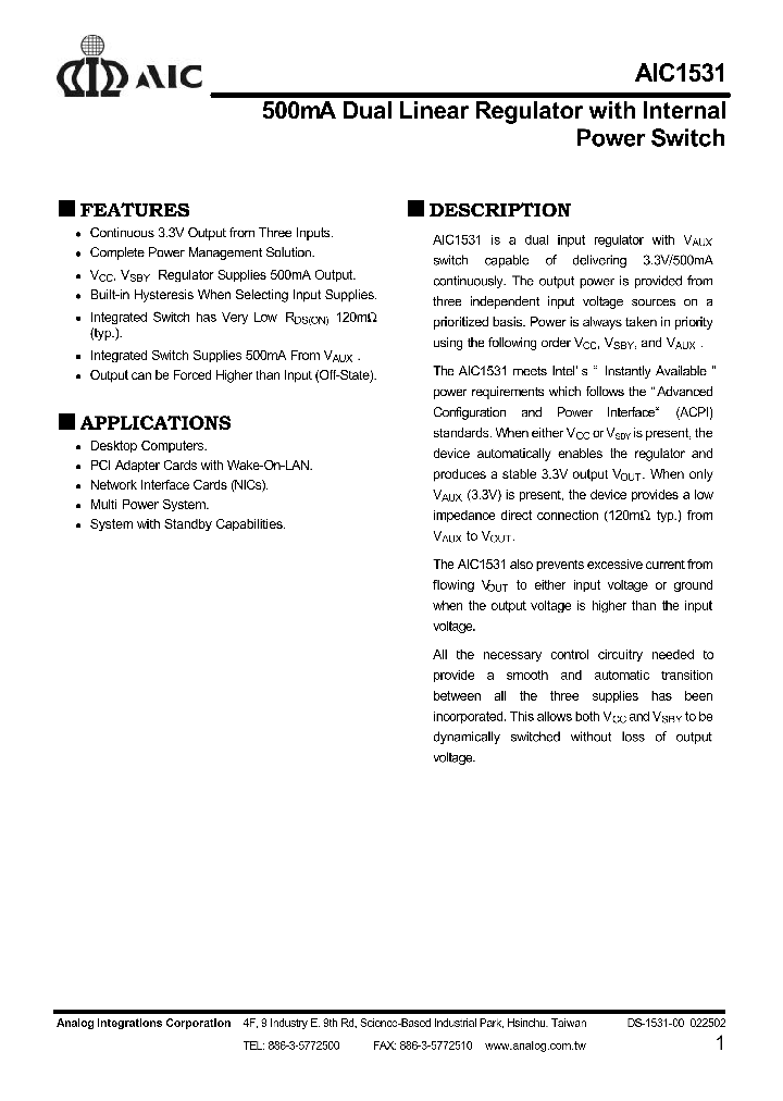AIC1531_958037.PDF Datasheet