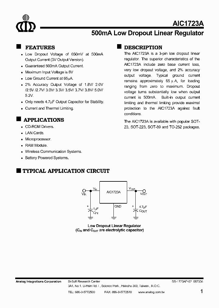 AIC1723A-52XU_1208408.PDF Datasheet
