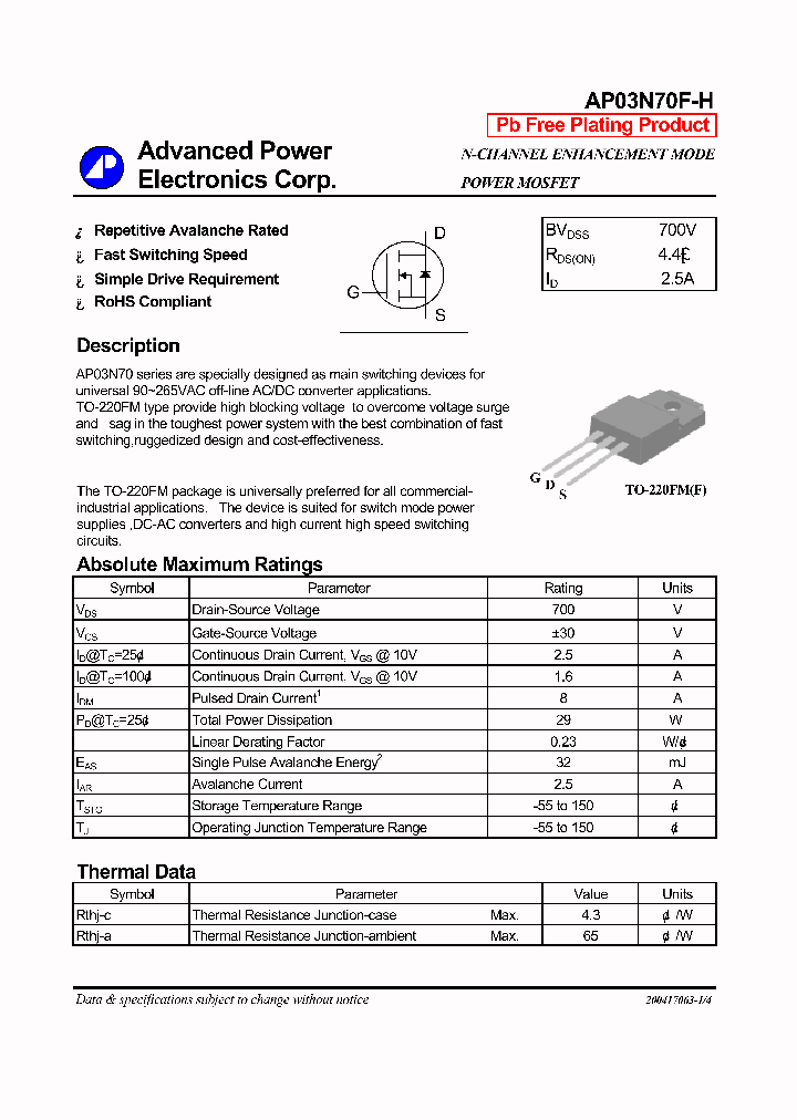 AP03N70F-H_1168894.PDF Datasheet