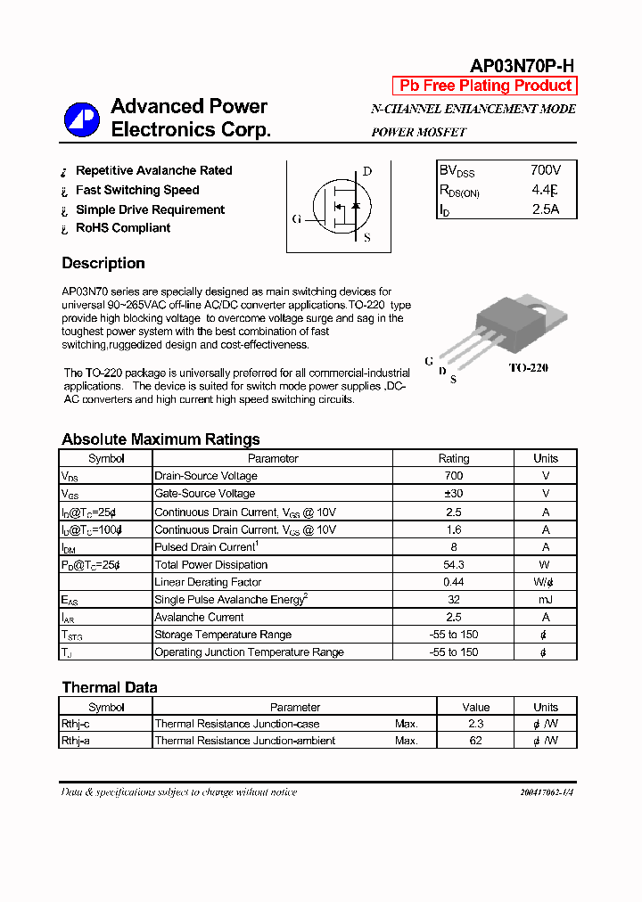 AP03N70P-H_1168521.PDF Datasheet