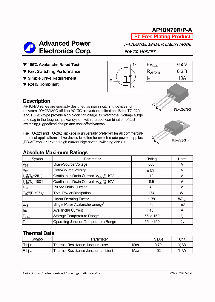 AP10N70R_1210339.PDF Datasheet