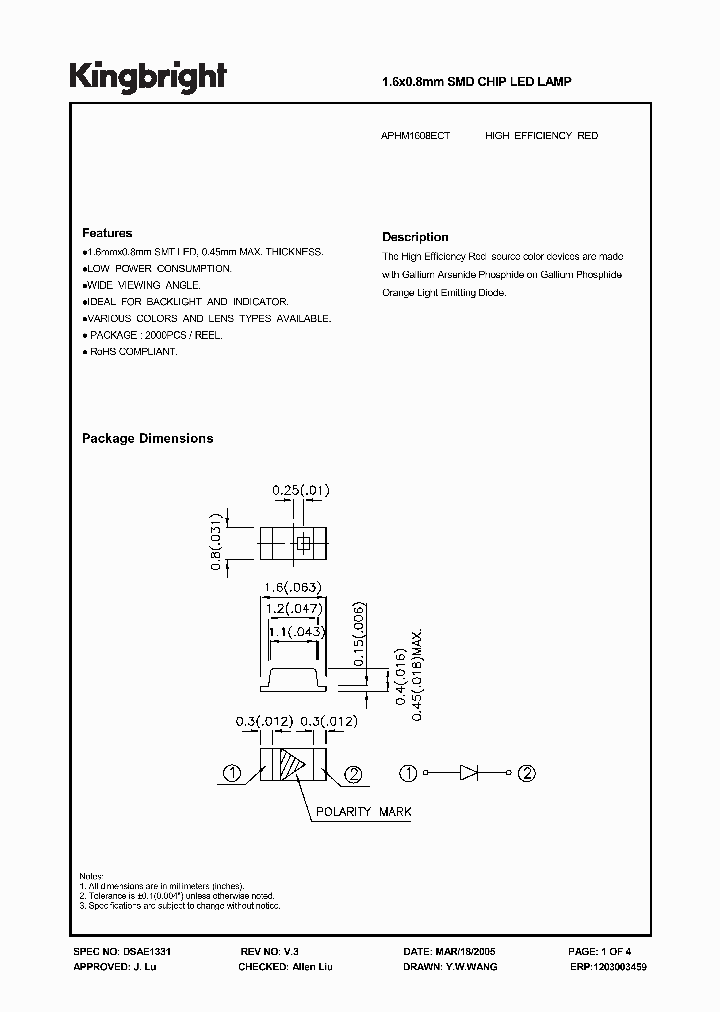 APHM1608ECT_1210900.PDF Datasheet