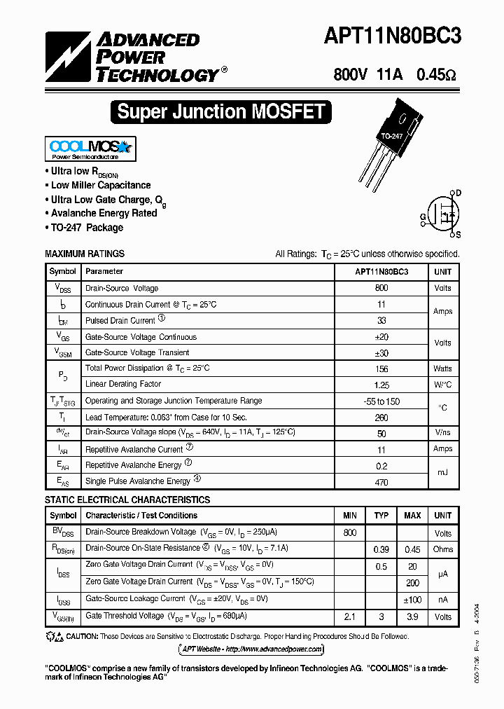 APT11N80BC3_1211321.PDF Datasheet