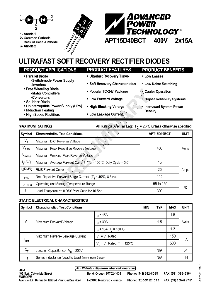 APT15D40BCT_1211362.PDF Datasheet