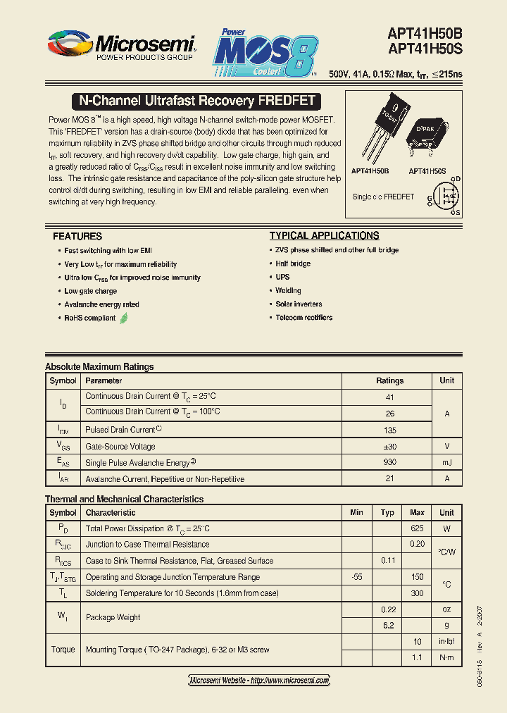 APT41H50S_1211660.PDF Datasheet