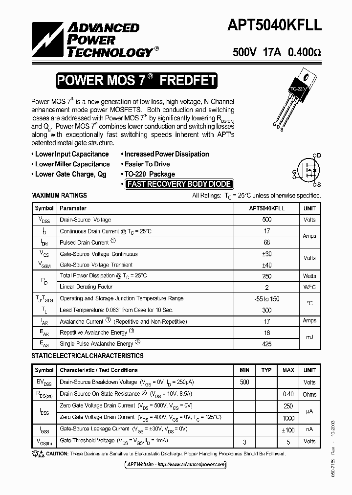 APT5040KFLL_1211732.PDF Datasheet