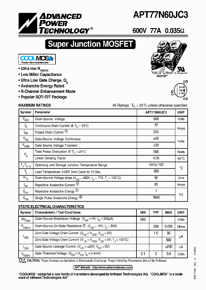 APT77N60JC3_1211919.PDF Datasheet