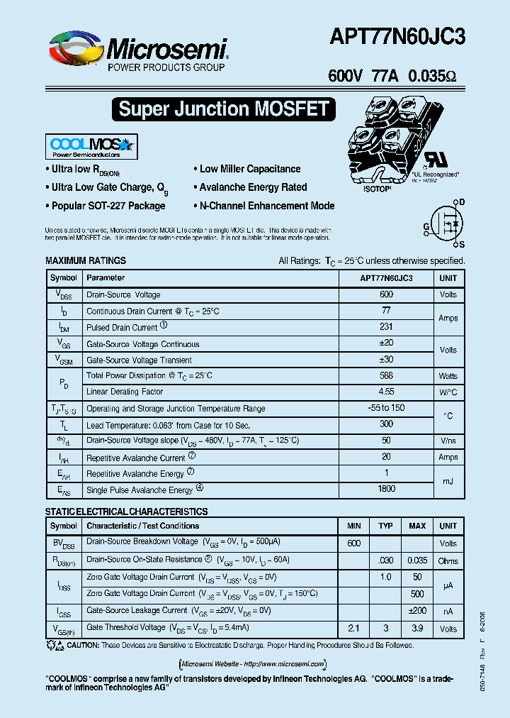 APT77N60JC3_1211920.PDF Datasheet