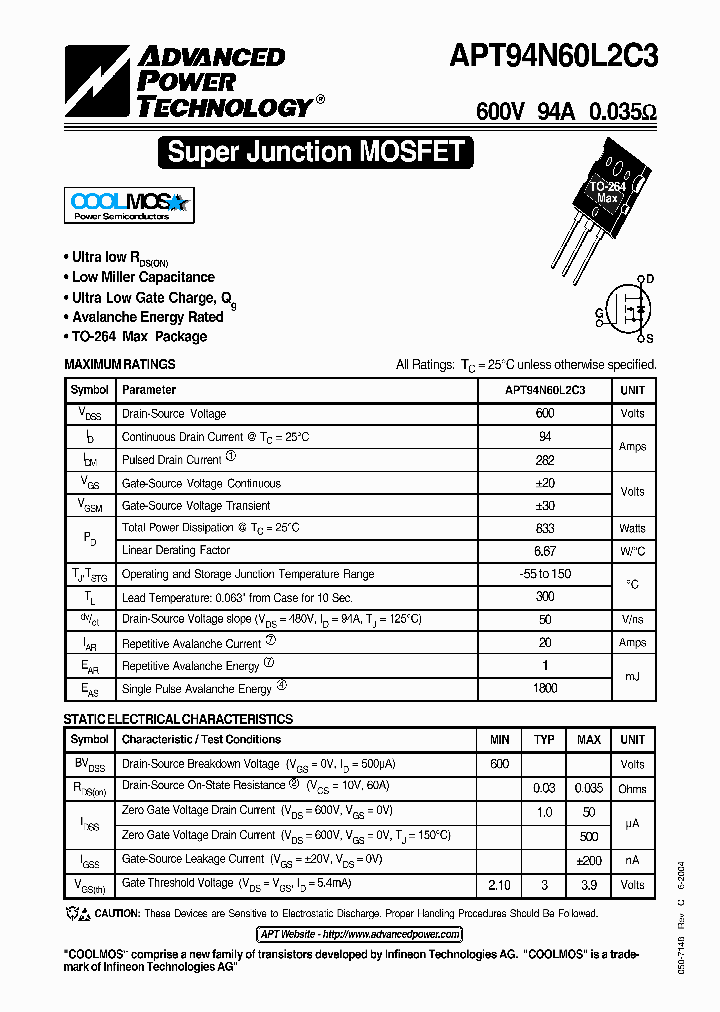 APT94N60L2C3_1212001.PDF Datasheet