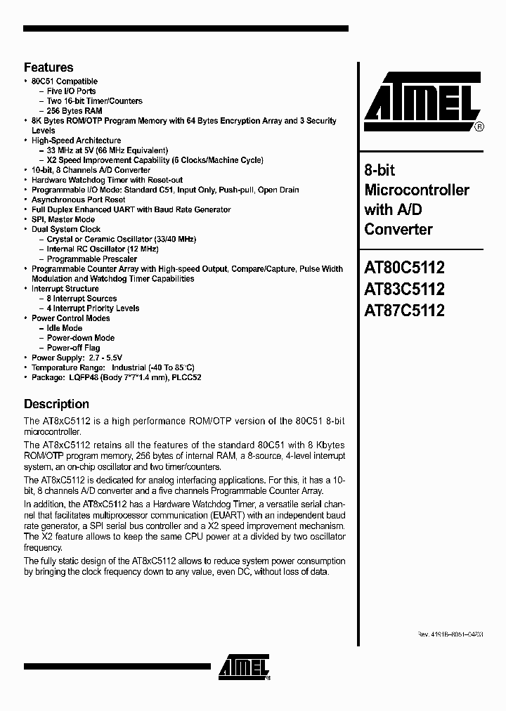 AT80C5112_1069167.PDF Datasheet