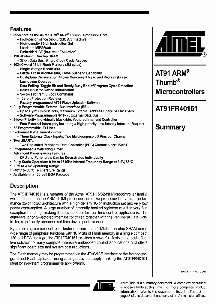 AT91FR40161-CI_1214335.PDF Datasheet