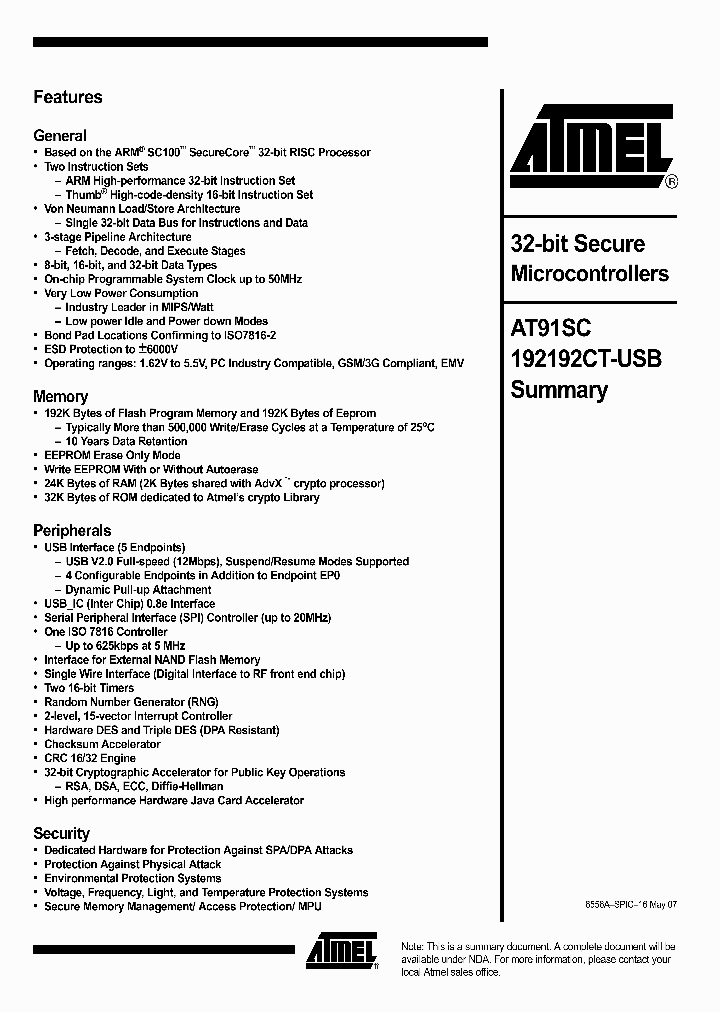 AT91SC192192CT-USB_1214359.PDF Datasheet
