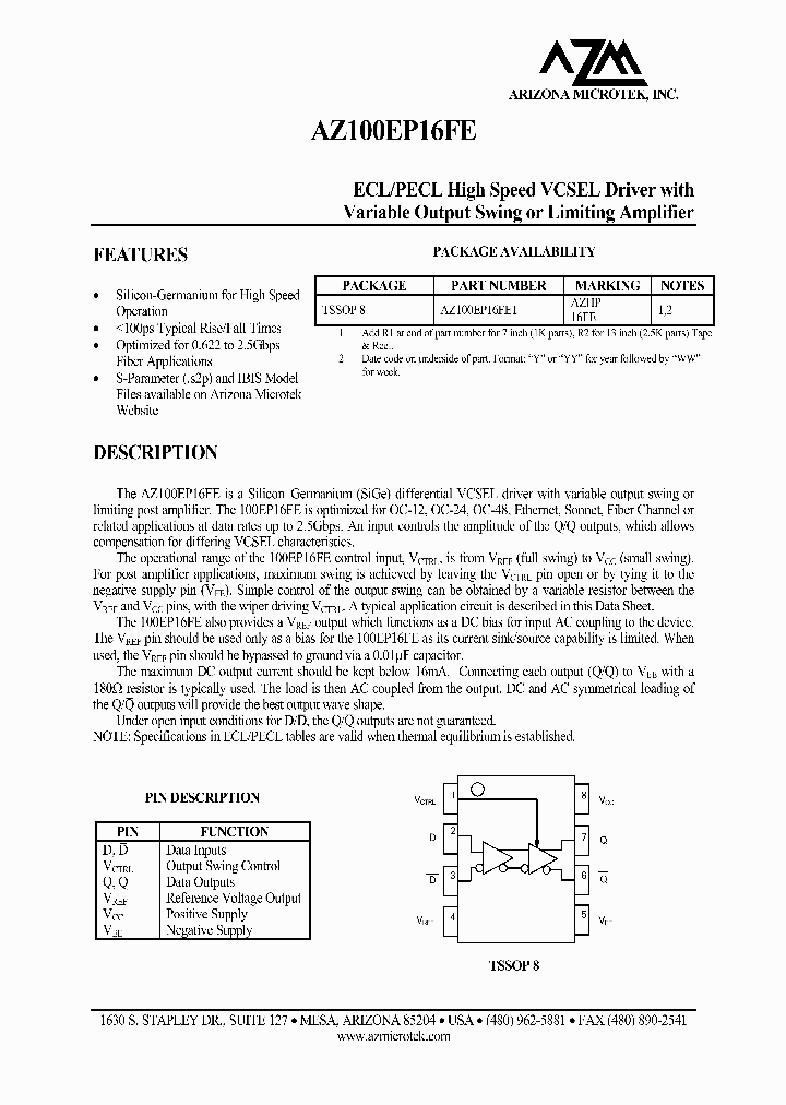 AZ100EP16FET_1215001.PDF Datasheet