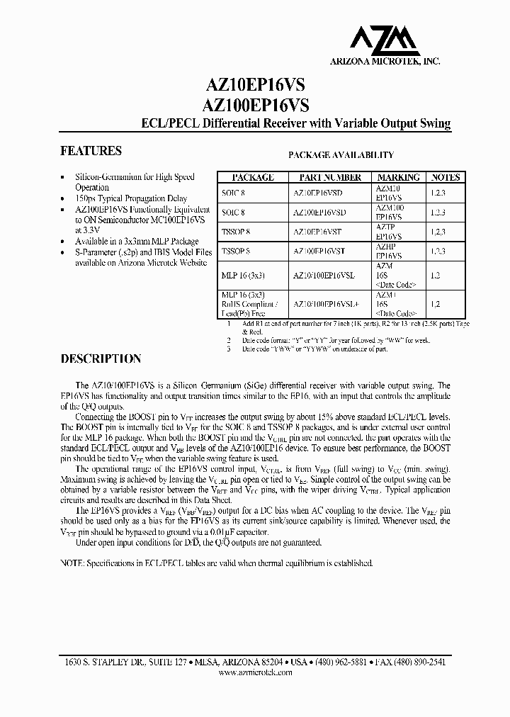 AZ10EP16VST_1215037.PDF Datasheet