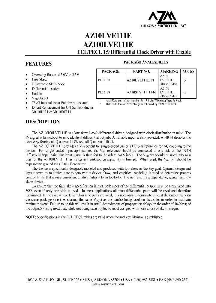 AZ10LVE111EFN_1215038.PDF Datasheet