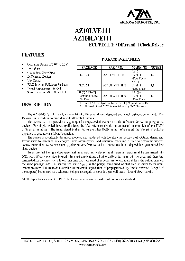 AZ10LVE111FN_1215039.PDF Datasheet