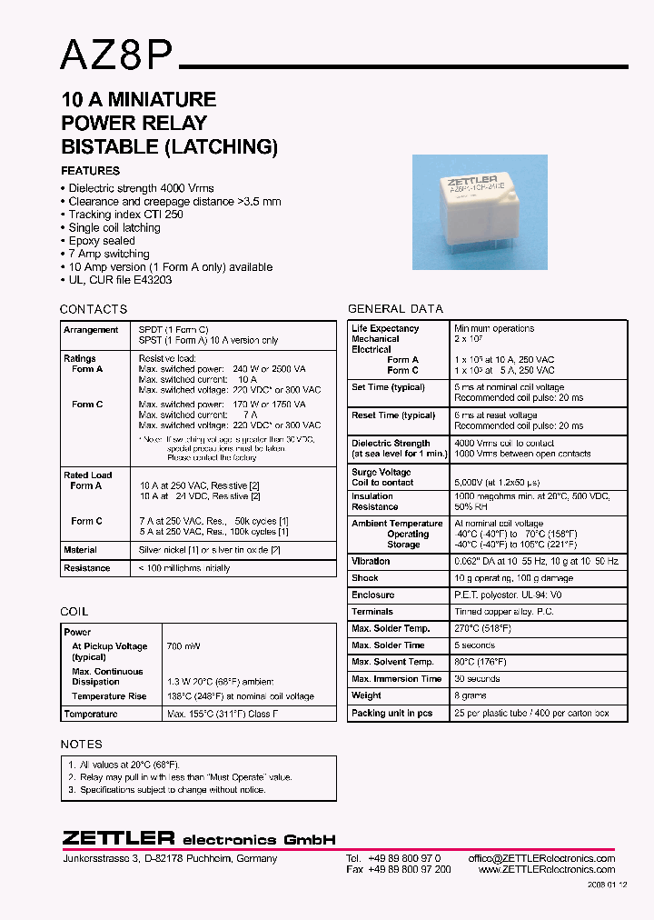 AZ8P1-1CH-9DE_1215167.PDF Datasheet