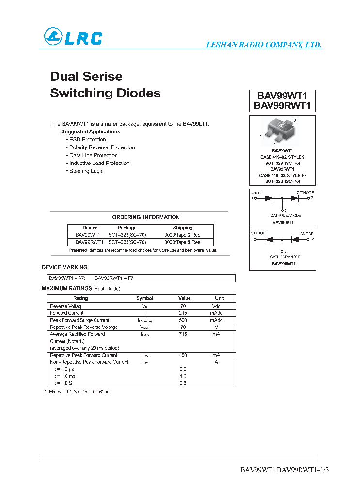 BAV99WT1_1217581.PDF Datasheet