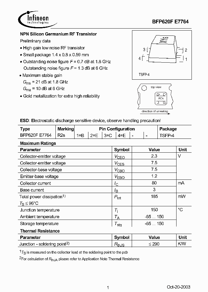 BFP620FE7764_1111931.PDF Datasheet