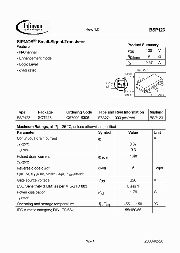 BSP123_1220693.PDF Datasheet