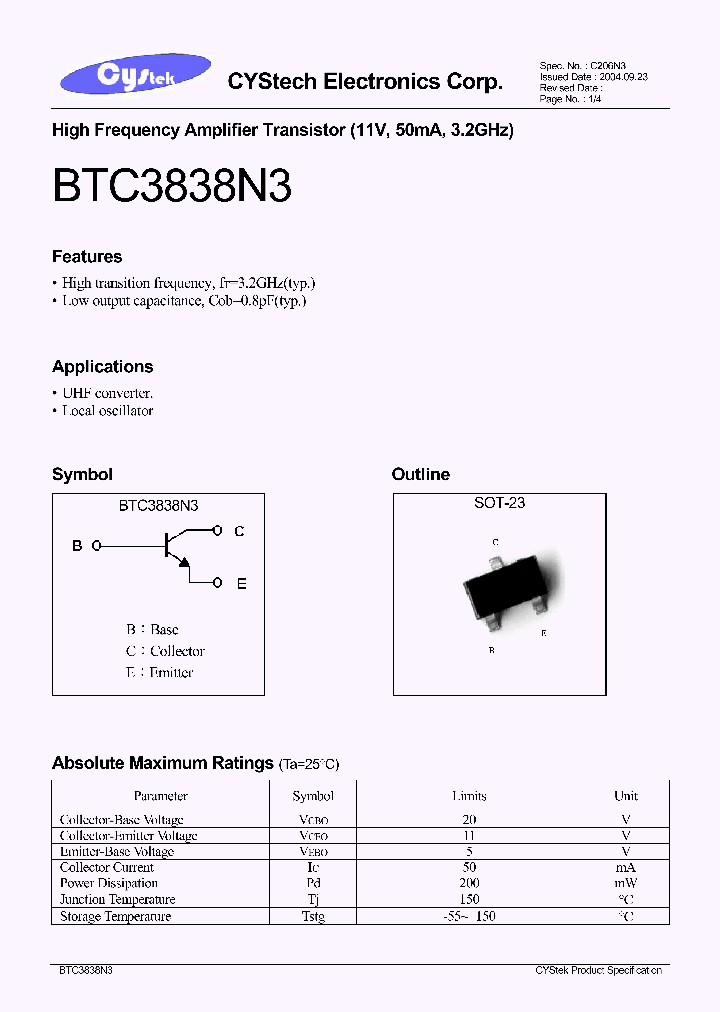 BTC3838N3_1149217.PDF Datasheet