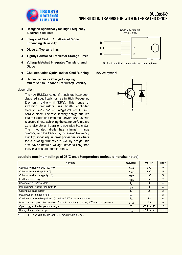 BULD85KC_1222214.PDF Datasheet