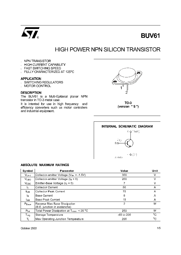 BUV61_1222308.PDF Datasheet