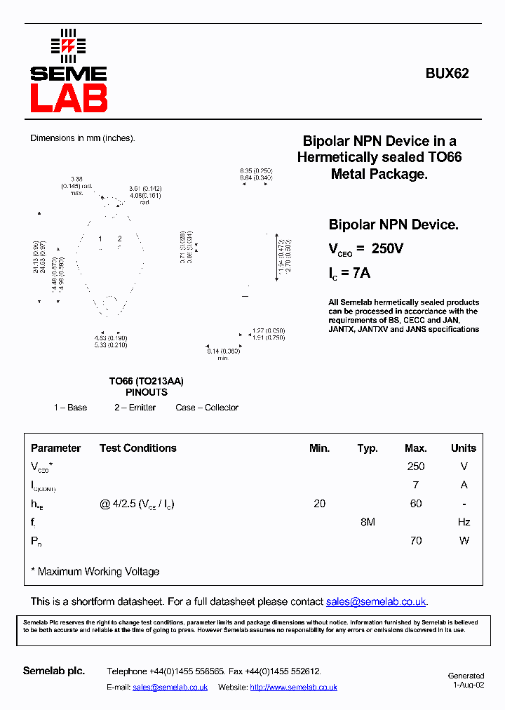 BUX62_1222358.PDF Datasheet