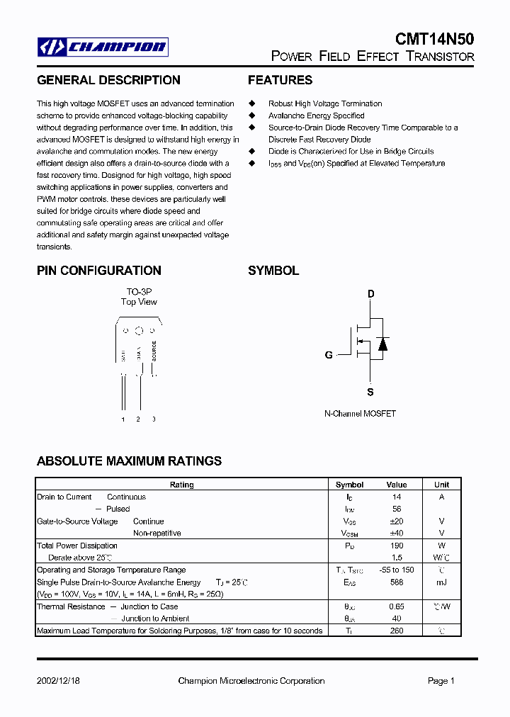 CMT14N50N3P_1115378.PDF Datasheet