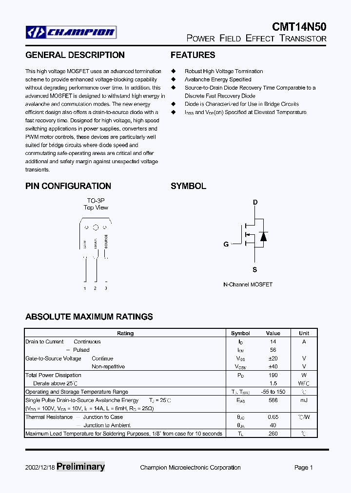 CMT14N50_754964.PDF Datasheet