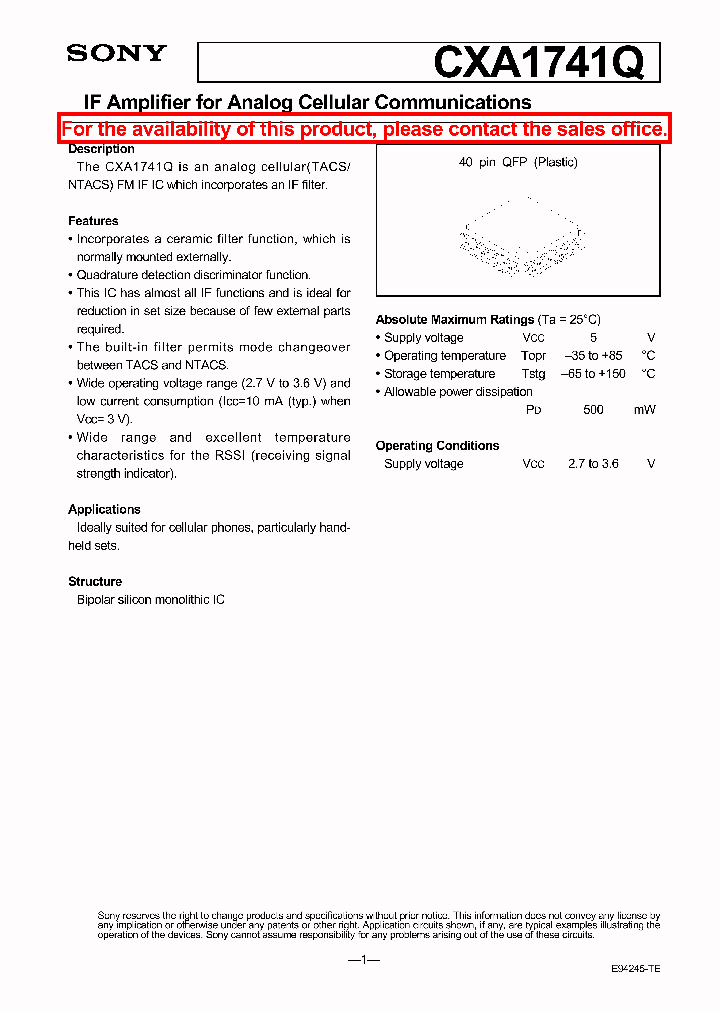 CXA1741Q_1229583.PDF Datasheet