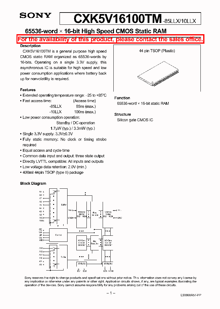 CXK5V16100TM-10LLX_1071650.PDF Datasheet