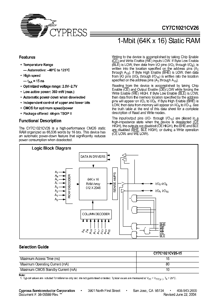 CY7C1021CV26-15ZE_1230514.PDF Datasheet