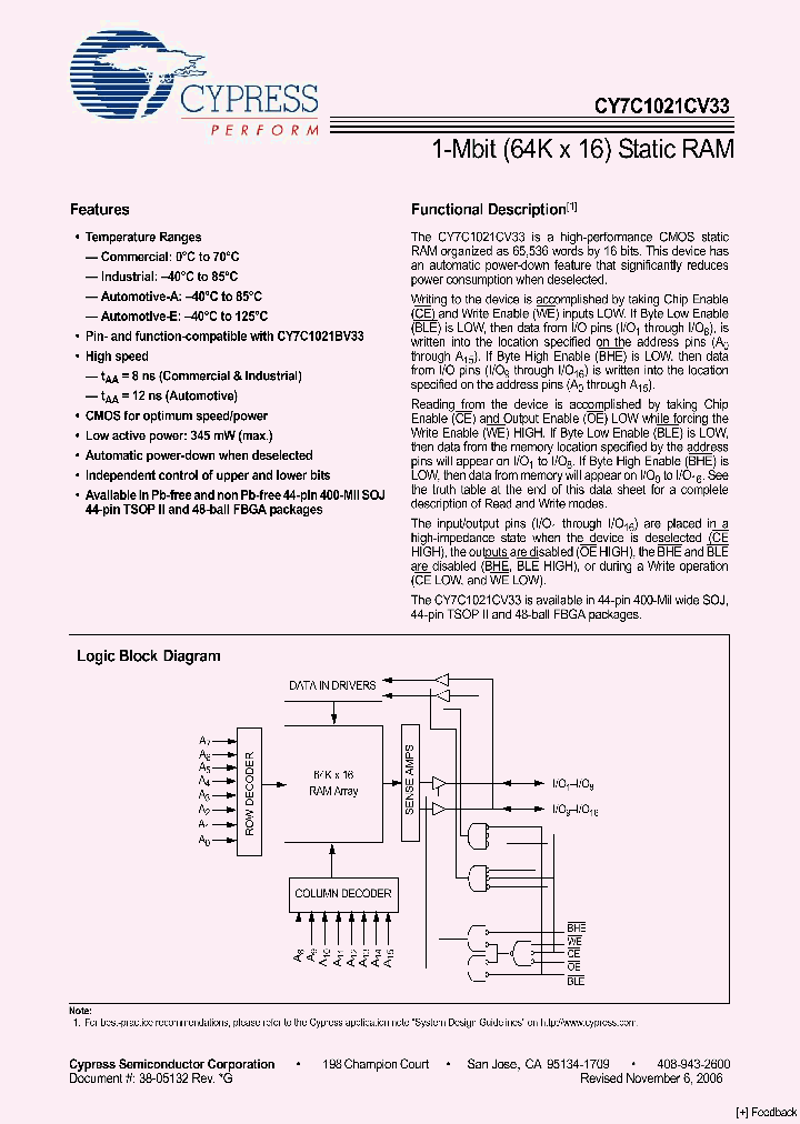 CY7C1021CV33-10BAXI_1092884.PDF Datasheet