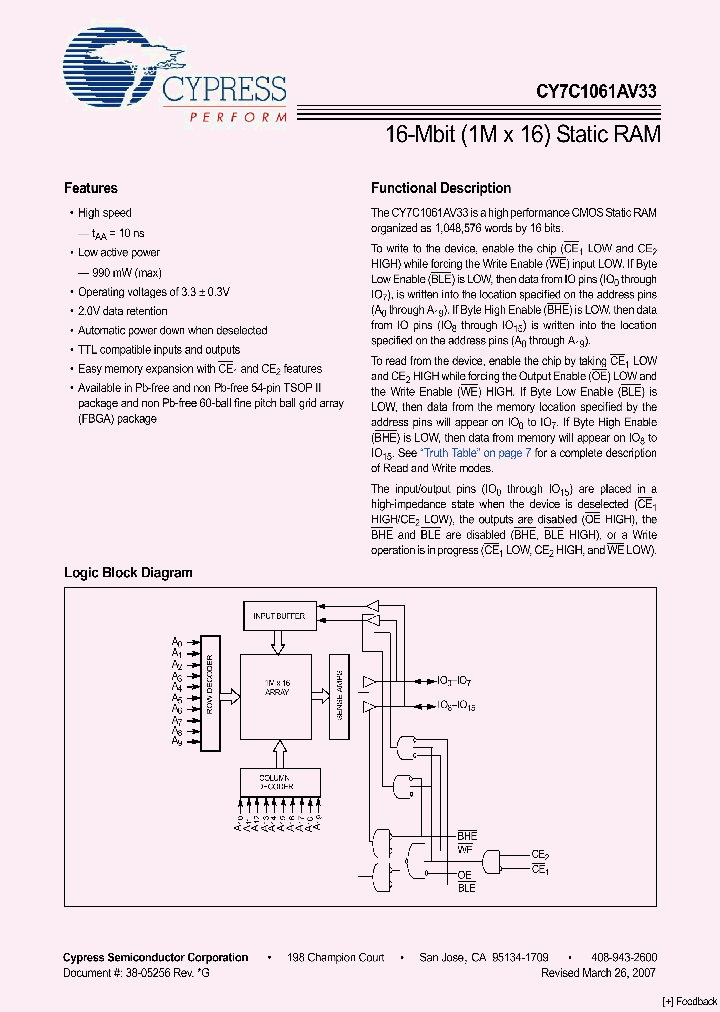 CY7C1061AV33-10BAXI_1114489.PDF Datasheet
