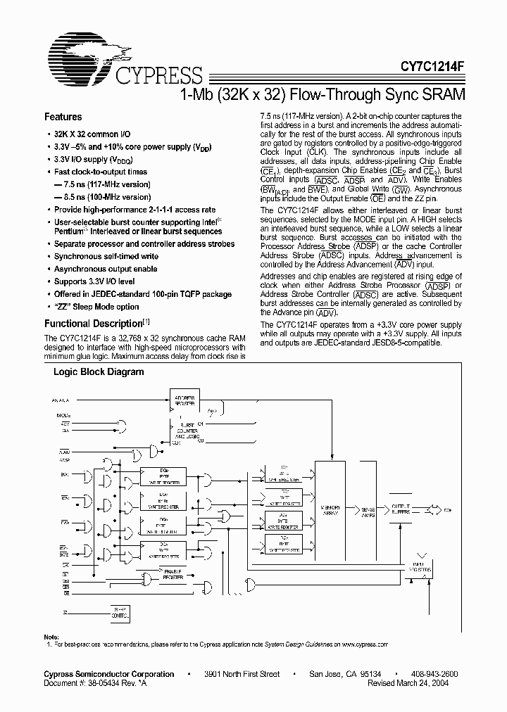 CY7C1214F_1087508.PDF Datasheet