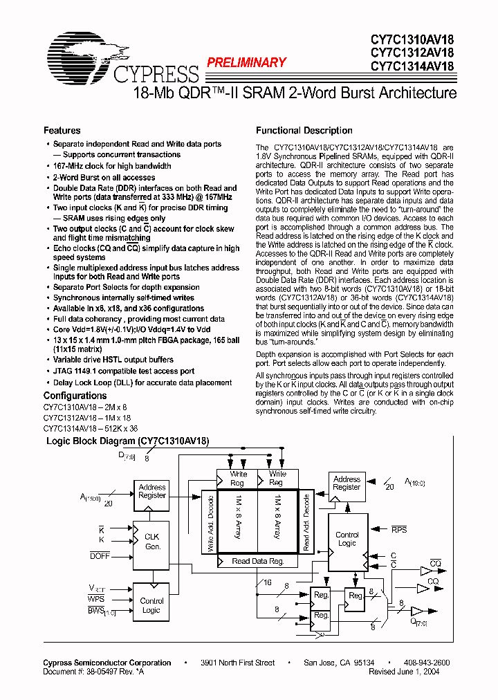 CY7C1314AV18-167BZC_1230550.PDF Datasheet