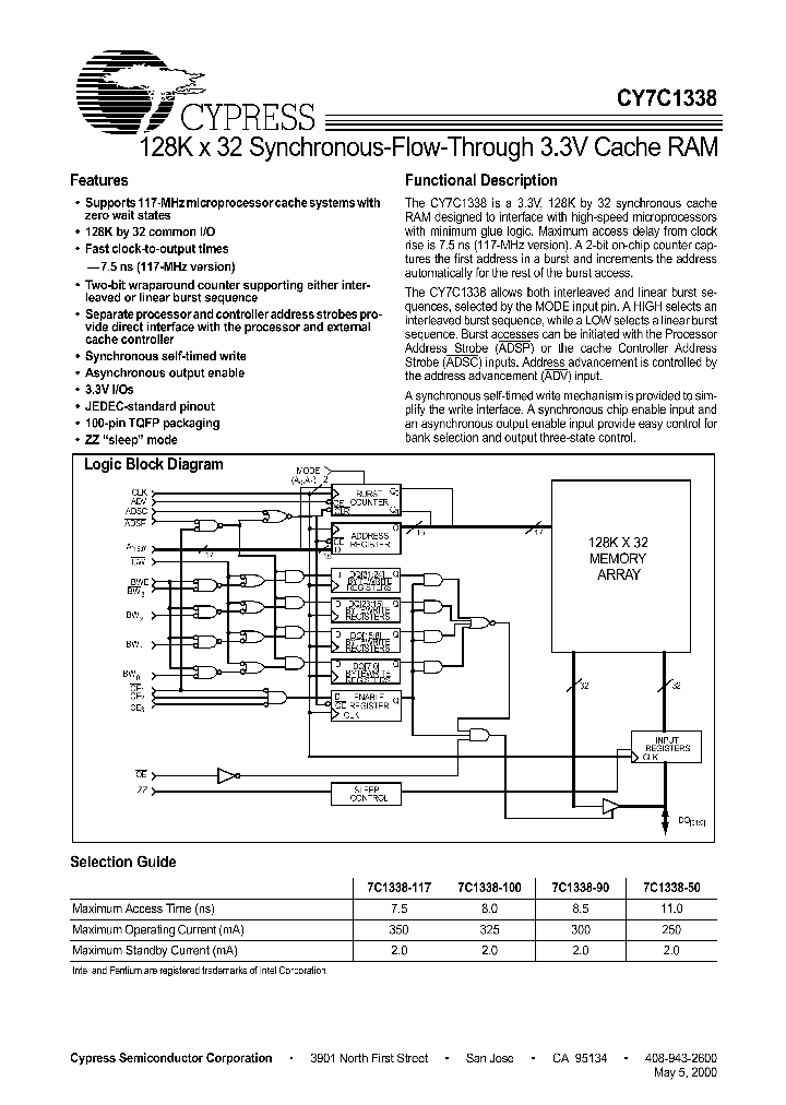 CY7C1338-100AC_1061814.PDF Datasheet